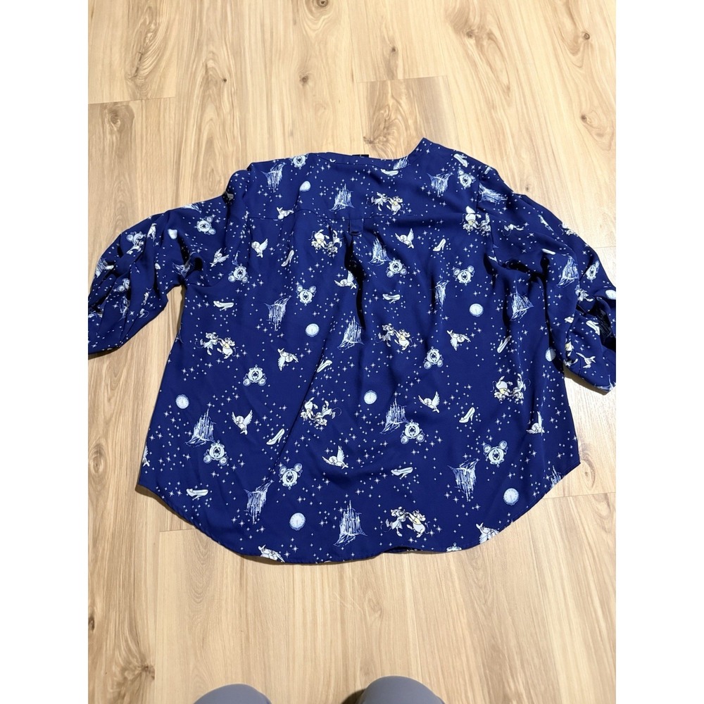 Disney Princess Cinderella Blue Castle Glass Slipper Roll Tab Blouse Size 2 - Picture 8 of 8